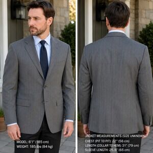 Paul Dione Mens Grey Pinstripe Pure Virgin Wool 3 Button Blazer Jacket Canada 44